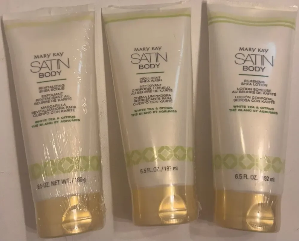 Lot of 3 New SealedMary Kay Satin Body Scrub/Wash/Lotion White Tea&Citrus6.5floz